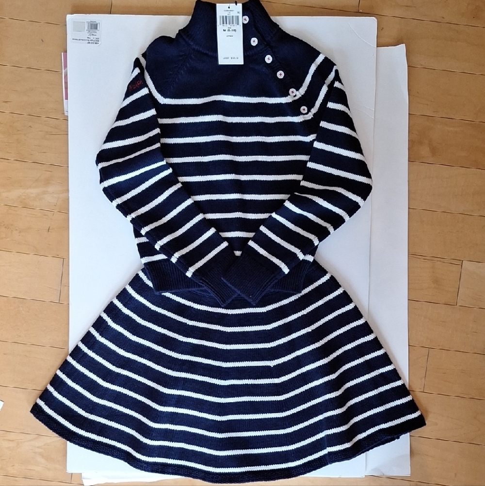 Polo Ralph Lauren Girls Matching Navy and White Striped Sweater And Skirt